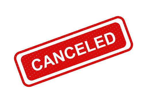 Red canceled stamp with bold white text isolated on transparent background