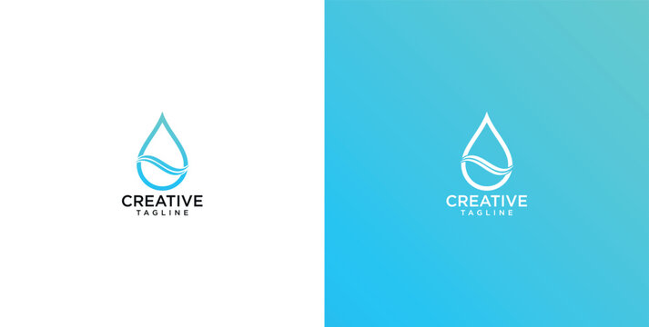 Modern minimalist droplet logo design with flowing wave element symbolizing water and creativity