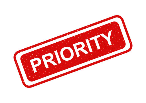 Red priority stamp with bold white text isolated on transparent background