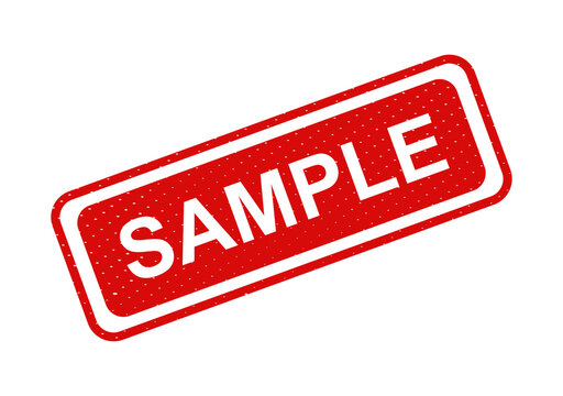 Red sample stamp with bold white text isolated on transparent background