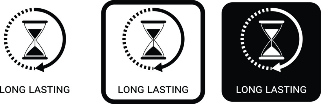 Long Lasting Badge Set with Hourglass Icon and Circular Refresh Arrow for Product Durability Vector