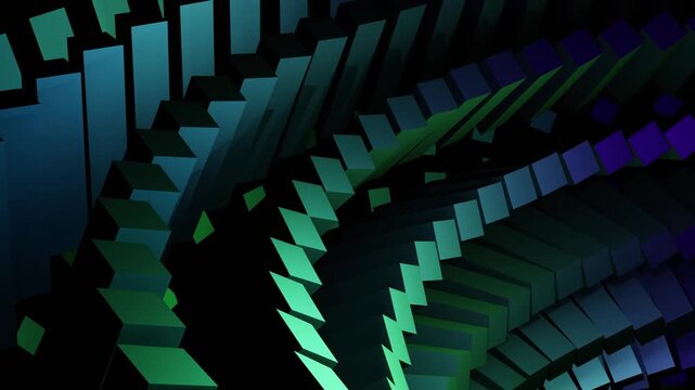 Green and Blue Geometric Abstract Loop Background: Hypnotic 3D Tunnel Motion - Simple Kaleidoscope Wave