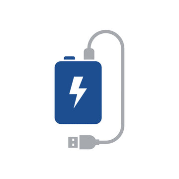 A blue portable power bank icon with a charging cable attached