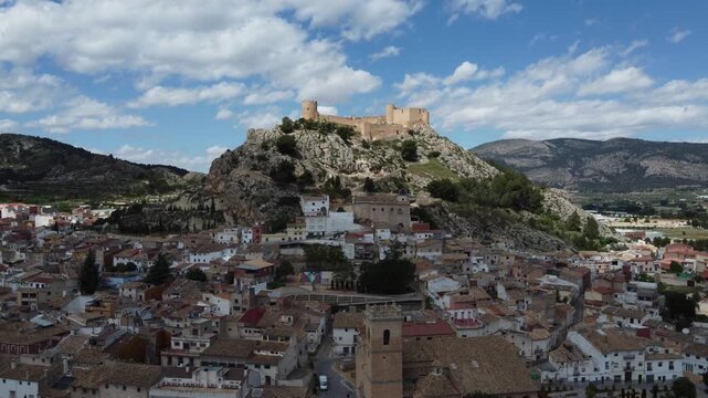 Flying away from the old town and castle of Castalla, Spain.