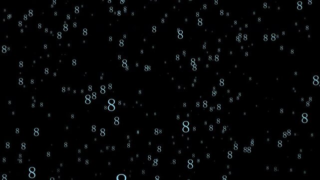 A shower of number eights. Alpha Channel. Seamless loop animation.