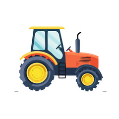 Fototapeta premium Blue and orange flat illustration truck with crane