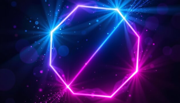 Neon Geometric Decagon Floating Dark Digital Atmosphere