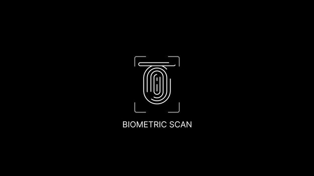 Biometric scan animation with fingerprint recognition on black background security identity verification