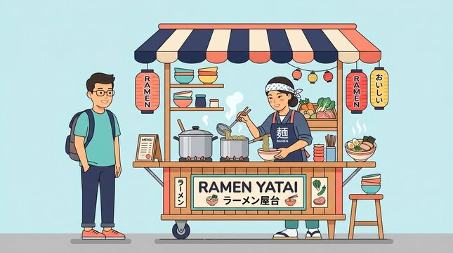 Ramen Yatai Street Food Stall Illustration