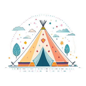 Colorful Teepee Tent Flat Vector Illustration