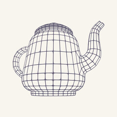 Teapot futuristic wireframe model. Low poly object. Connection structure. Polygonal mesh teapot. © JEGAS RA