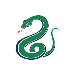 Fototapeta premium Green snake vector illustration with red tongue