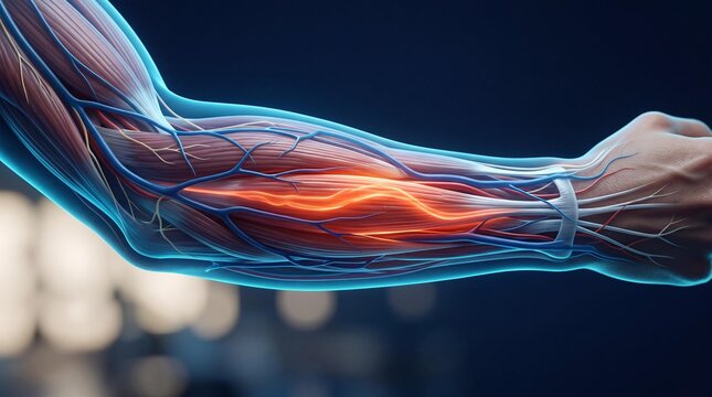 Human arm with highlighted muscle