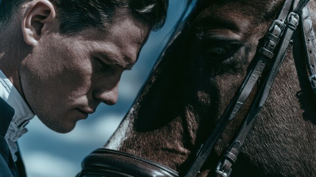 A groom carefully adjusts a horse&rsquo;s bit and bridle before a competitive match, ensuring the horse is comfortable and ready for the event.