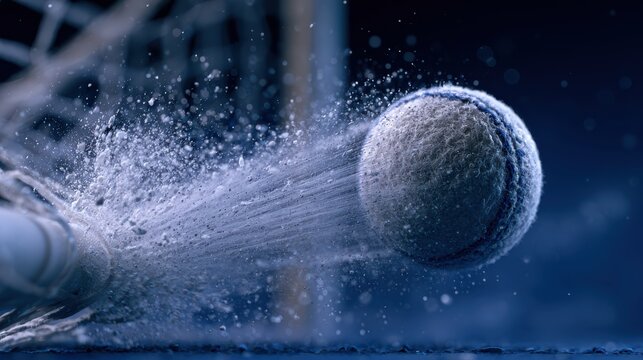 A polo ball striking a goal post with intense impact, showing dramatic deflection and dynamic motion in a high-energy sports moment captured vividly.