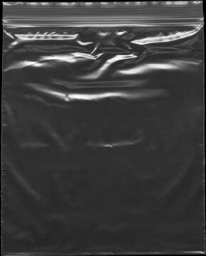 Empty Transparent Resealable Plastic Zipper Bag Mockup Isolated on Black Background with Texture