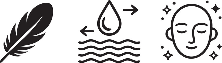 Minimalist skincare and beauty icons featuring feather waterdrop and face © Mohammadimam