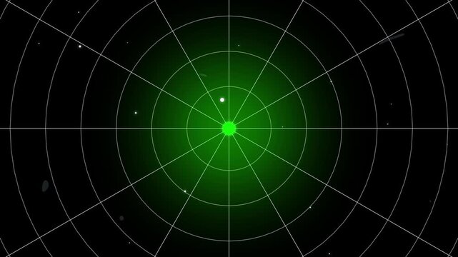 Green Radar Screen Scanning Targets with Futuristic HUD Interface, Military Sonar Display, Surveillance System, Digital Detection Technology, Cyber Security Concept, Sci-Fi Control Panel Background