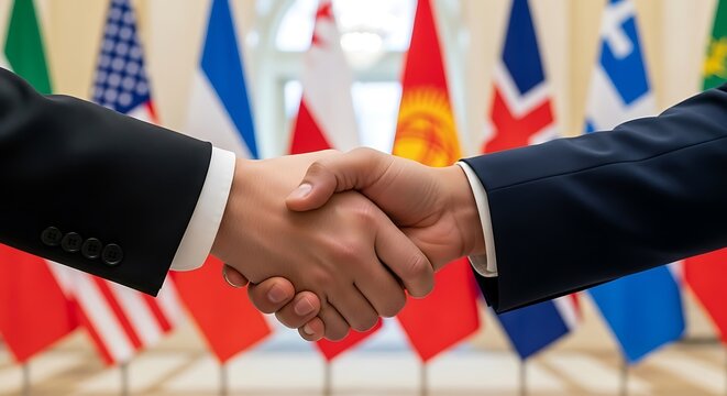 Handshake between two businessmen symbolizing diplomacy and agreement