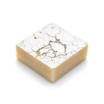 Kaju Katli piece on white background, Indian sweet dessert