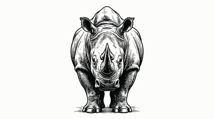 Vintage rhinoceros woodcut illustration, hand drawn rhino head and body vector, black and white wildlife sketch, safari animal engraving © Ch