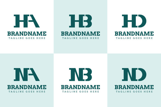 Letters HA HB HD NA NB ND Monogram Luxury Logo Set, for AH BH DH AN BN DN initials