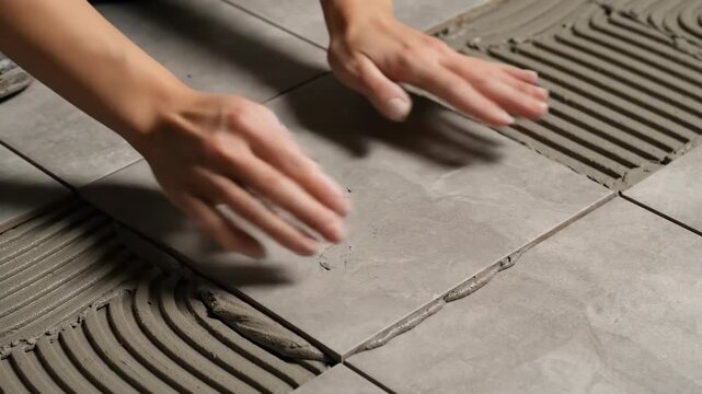Installing Floor Tiles with Precision and Care for a Smooth Finish.
