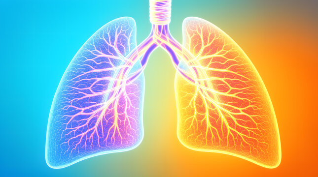 Lung anatomy respiratory medical organ bronchus trachea vein illustration neon lung anatomy with glowing airway and blood vessel colorful