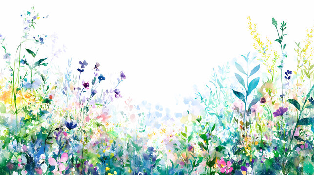 Colorful Floral Meadow Watercolor Painting