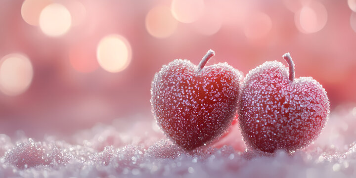 Heart-Shaped Apples Covered in Frost