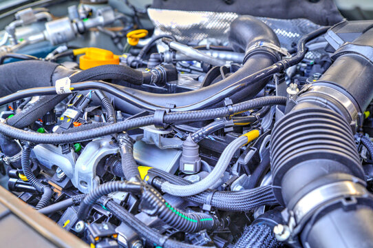 Modern car engine background close up view
