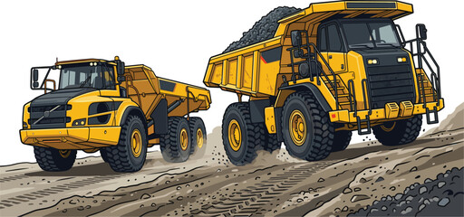 Heavy Mining Dump Truck Collection with Off Highway Haul Trucks for Construction, Quarry Operations, Industrial Transport, Earthmoving, and Engineering Design Projects © EdGe Creative