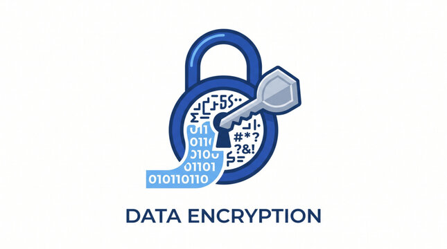 Cyber Security Concept Featuring a Padlock Shielding Digital Binary Code Information with a Secure Access Key for Data Encryption Protection