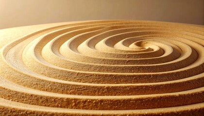 Naklejka premium Zen Garden Sand Spiral - A Meditative Pattern of Concentric Circles.