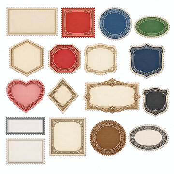 Different Shapes Postage Stamp Set Collection &ndash; Vintage Perforated Stamp Templates