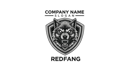 Obraz premium Bold Red Fang Logo with Shield and Fierce Tiger Head