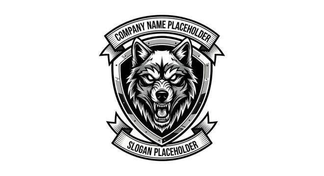 Bold Wolf Emblem with Shield and Banner