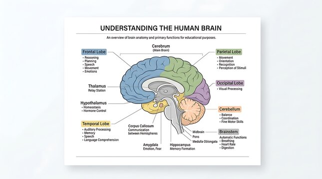 Understanding the human brain: labeled diagram of brain structure and function