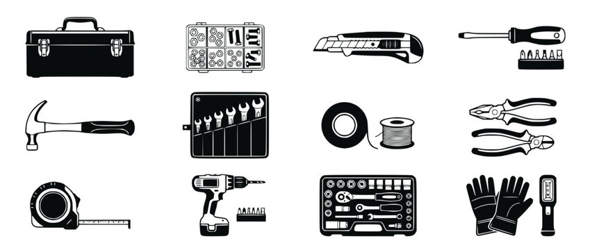 Collection of Hand Tools and DIY Equipment Icons