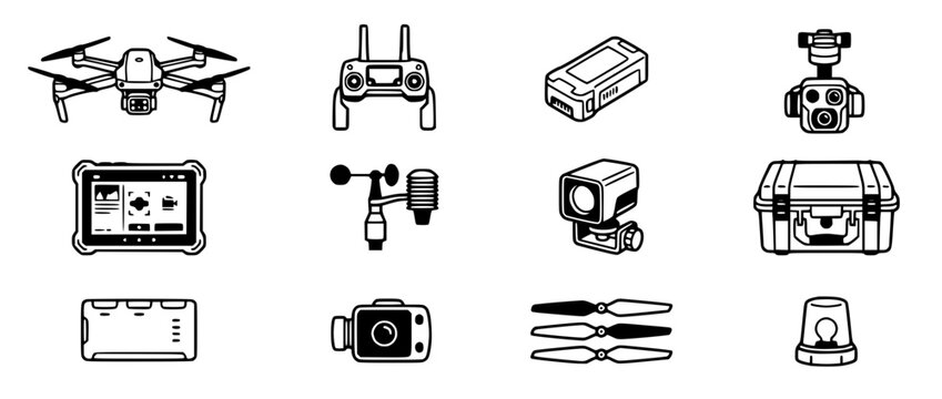 Drone Technology and Accessories Set Icon