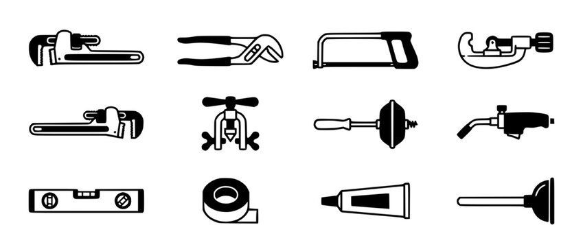 Plumbing Tools Collection: Icons for Maintenance and Repair