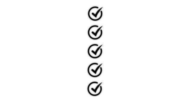 Animated checkmark list appearing on white background, task completion concept checklist tick animation,4k video