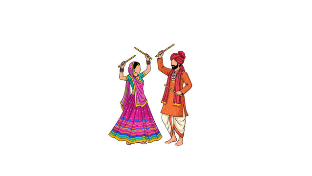 Traditional Indian Couple Performing Dandiya Raas Dance