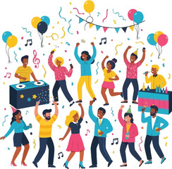 Fototapeta premium Diverse group celebrating with music and joyful dance Vector