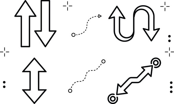Arrow direction icon set vector outline collection of path route navigation cursor curve process way target coordinate indicator.