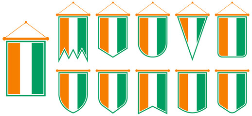 Obraz premium vector set pennant of Ivory coast Flag collections. Hanging banner Ivory coast flag. Ivory coast flag decoration symbol template design illustration