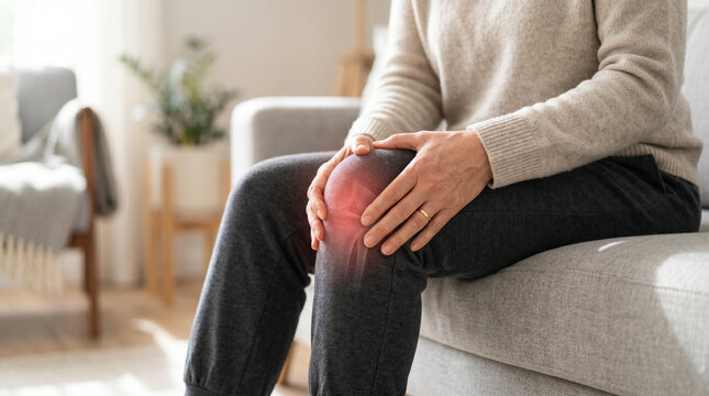 Home healthcare image of painful knee symbolizing joint inflammation, chronic pain, and orthopedic wellness.