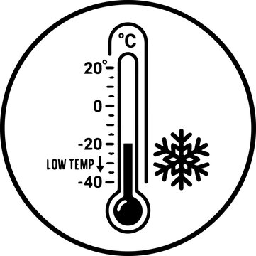 Temperature, low temp, thermometer icon, weather symbol, celsius, snowflake