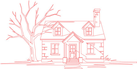 Fototapeta premium Quaint traditional house with a bare winter tree in front yard