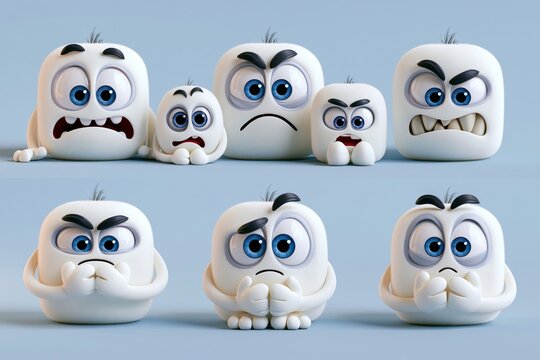 Big collection of various people's facial emotion expression, happy, sad, shocked, scared, angry, laughing, crying, etc 3D. 3D illustration, cartoon characters set